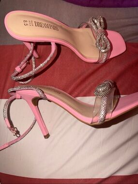 Dream Pairs Pink Rhinestone Clear-Strap Stiletto Heels